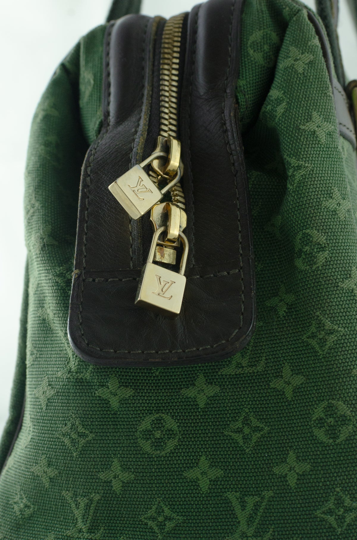 Rare Vintage Louis Vuitton Green Monogram Mini Lin Tote Bag