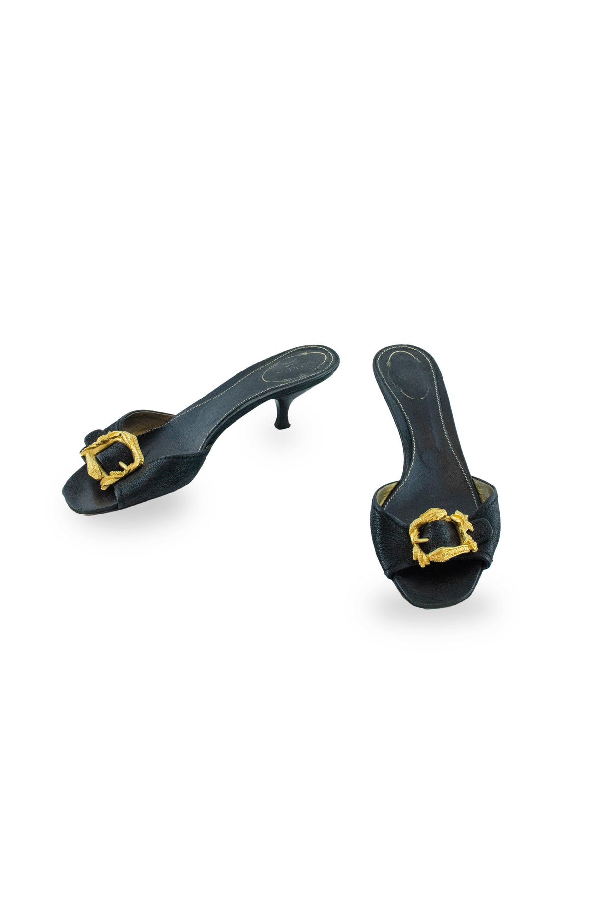 Prada Gold Metal Snake Black Kitten Heels